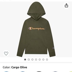 Boys size small long sleeve olive green champion hooded t shirt brand new